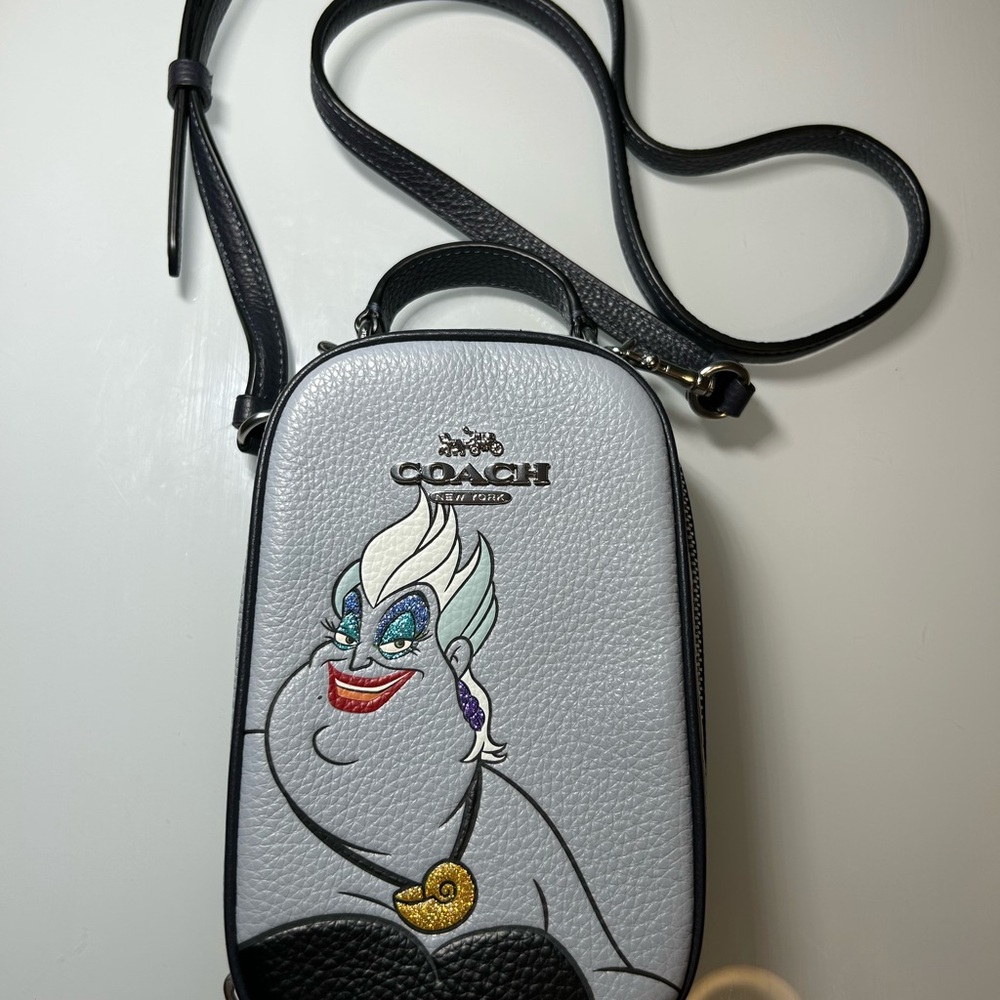 Coach Light Gray & Black Leather Crossbody with Ursula Graphic